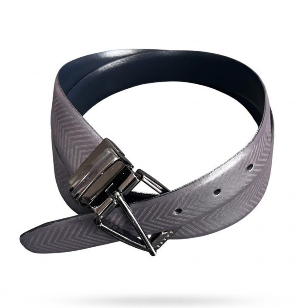 Ted‎ Baker Mens Reversible Belt Gray Blue Herringbone Pattern 43 Inch -CJ